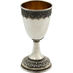 Slim Sterling Silver Yemenite Kiddush Cup with Wide Crown Border