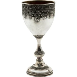 Elegant Sterling Silver Yemenite Kiddush Cup with Wide Filigree Crown Border
