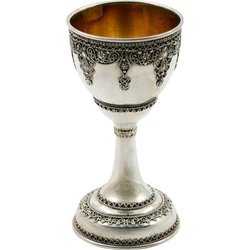 Silver Yemenite Kiddush Cup with Wide Crown Border and Beaded Base
