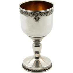 Sterling Silver Yemenite Kiddush Cup with Slim Stem and Crown Band