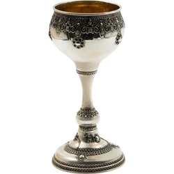 Sterling Silver Yemenite Kiddush Cup with Deep Ornate Crown Border