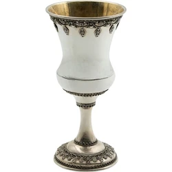 Silver Yemenite Kiddush Cup with Raised Crown Border and Flared Base