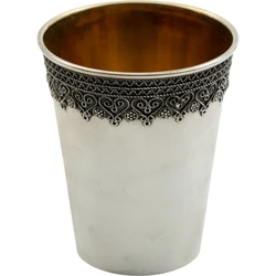 Sterling Silver Yemenite Kiddush Cup with Wide Floral Crown Border
