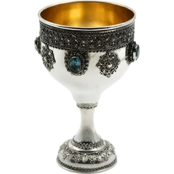 Silver Yemenite Kiddush Cup with with Hanging Grape Motif and Ornate Stem