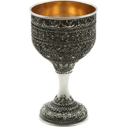 Silver Yemenite Kiddush Cup with Full Floral Engraving and Flared Base