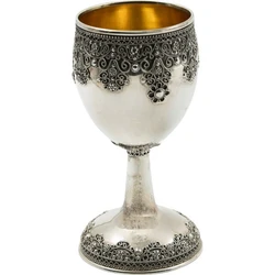 Silver Yemenite Kiddush Cup with Hanging Crown Motif and Ornate Base