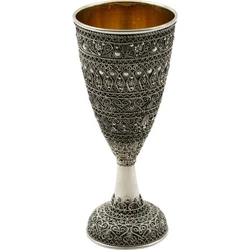 Silver Yemenite Kiddush Cup with Full Tapered Floral Engraving