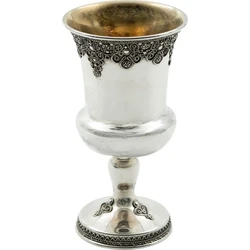Silver Yemenite Kiddush Cup with Rounded Base and Floral Crown Rim