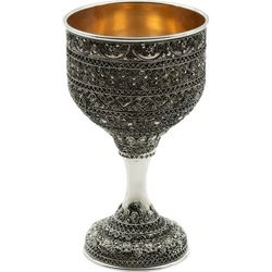 Silver Yemenite Kiddush Cup with with Full Floral Engraving and Beaded Rim