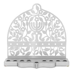 Aluminum menorah (silver) - menorah and flowers