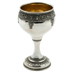 Silver Yemenite Kiddush Cup with Hanging Crown and Short Footed Base