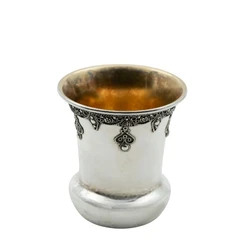Silver Yemenite Kiddush Cup with Flat Base and Decorative Crown Detail