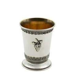Silver Yemenite Kiddush Cup with Etched Grapes and Smooth Body