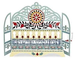 Kehilot Israel Menorah - Pomegaranates and Swirls