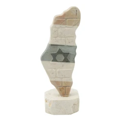 Jerusalem Stone Sculpture – Map of Israel with Star of David- Sripes