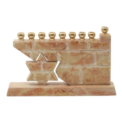 Jerusalem Stone Menorah – Star of David Accent- Red