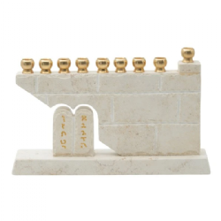 Jerusalem Stone Hanukkah Menorah – Ten Commandments Design