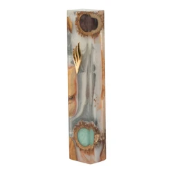 Handcrafted Epoxy & Wood Mezuzah – Large- White & Peach Pink