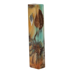 Handcrafted Epoxy & Wood Mezuzah – Large- Blue & Yellow