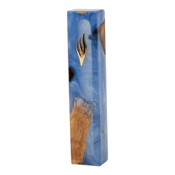 Handcrafted Epoxy & Wood Mezuzah – Large- Ocean Blue