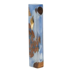 Handcrafted Epoxy & Wood Mezuzah – Medium- Ocean Blue