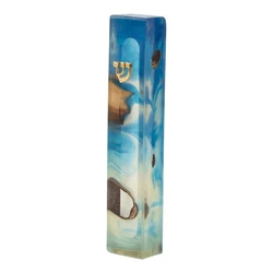 Handcrafted Epoxy & Wood Mezuzah – Medium- Sky Blue