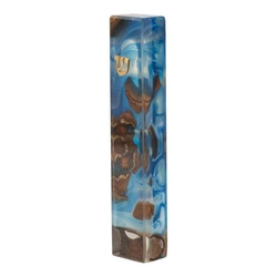 Handcrafted Epoxy & Wood Mezuzah – Medium- Ocean Blue