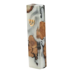 Handcrafted Epoxy & Wood Mezuzah – Small- White & Black