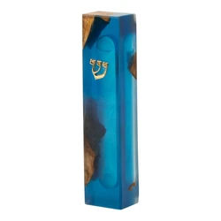 Handcrafted Epoxy & Wood Mezuzah – Small- Ocean Blue