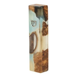 Handcrafted Epoxy & Wood Mezuzah – Small- Light Blue & Yellow