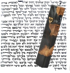 Epoxy & Wood Mezuzah Case - Black- with Scroll