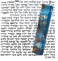 Epoxy & Wood Mezuzah Case - Blue- with Scroll