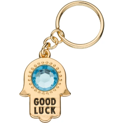 Hamsa Keychain – Gold 'Good Luck' with Blue Gem