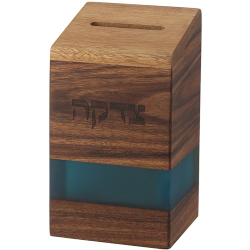 Wood Tzedakah Box with Turquoise Epoxy