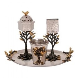 Havdallah Set - Stainless Steel + Hammer Work - Tree Of life
