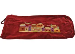 Red Velvet Ram's Shofar Pouch - Jerusalem