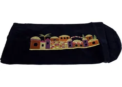 Dark Blue Velvet Ram's Horn Shofar Cover - Jerusalem