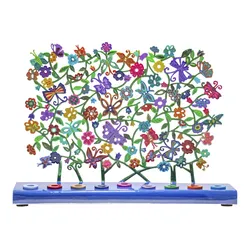Hanukkah Menorah - Laser Cut, Hand Painted - Butterflies