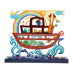 Hanukkah Menorah - Laser Cut, Hand Painted - Noah's Ark