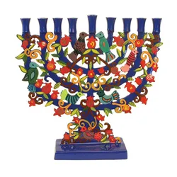 Laser Cut Hanukkah Menorah - Pomegranates + Birds