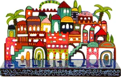 Hanukkah Menorah - Hand Painted Laser Cut - Jerusalem
