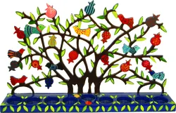 Large Laser Cut Hanukkah Menorah - "T-light" - Pomegranates
