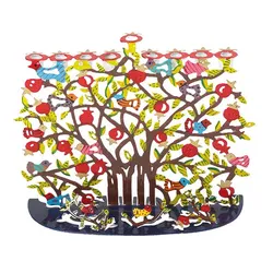 Hanukkah Menorah - Laser Cut-Hand Painted - Pomegranates