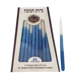 Hanukkah candles- Blue&White decorated- handmade Galilee style- made in Israel