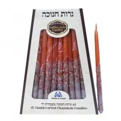 Hanukkah candles- Orange&Purple decorated- handmade Galilee style- made in Israel
