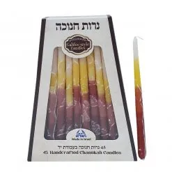 Hanukkah candles- Orange& Yellow decorated- handmade Galilee style- made in Israel