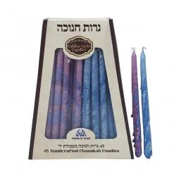 Hanukkah candles- Blue& purple decorated- handmade Galilee style- made in Israel