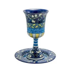 Kiddush Cup - Hand Painted - Pomegranates Blue
