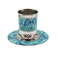 Kiddush Cup - Metal + Design - Abstract Blue